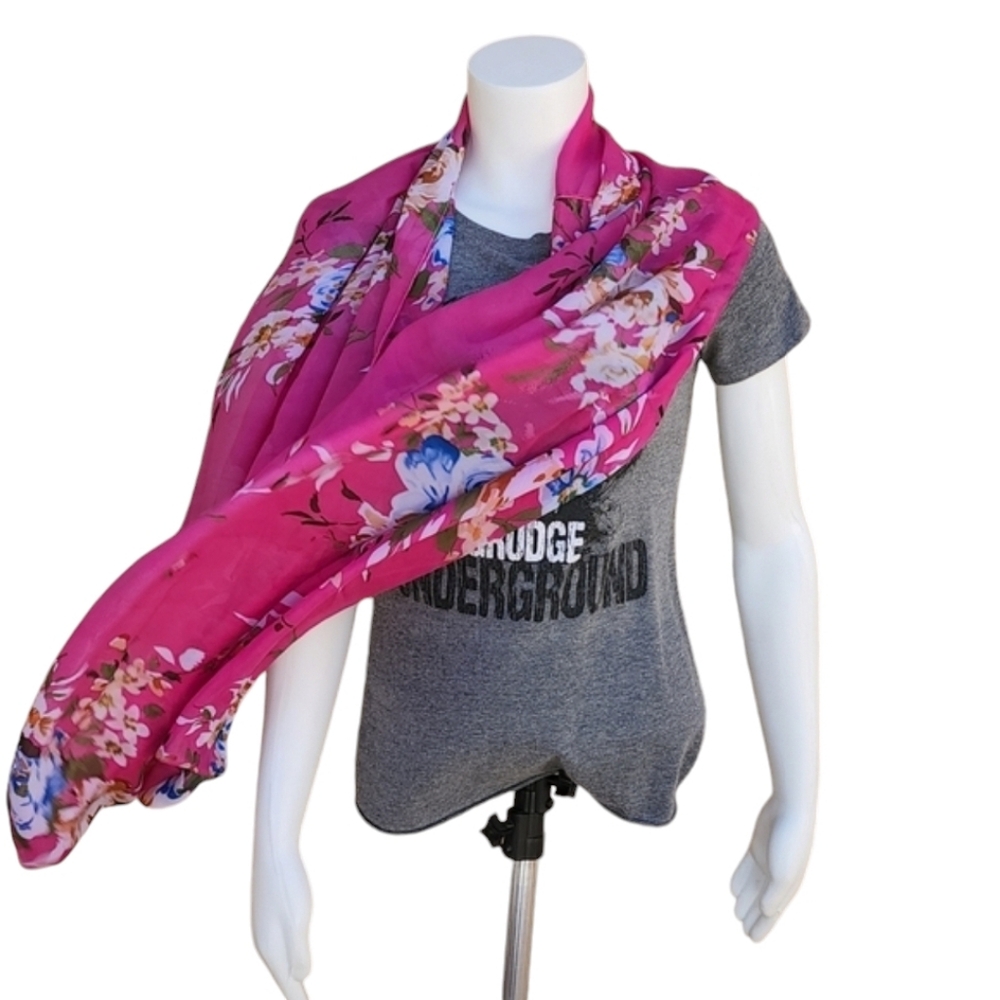 VINTAGE Oversized Infinity Chiffon Scarf Floral Wrap Shabby Chic Cottagecore - Picture 7 of 13